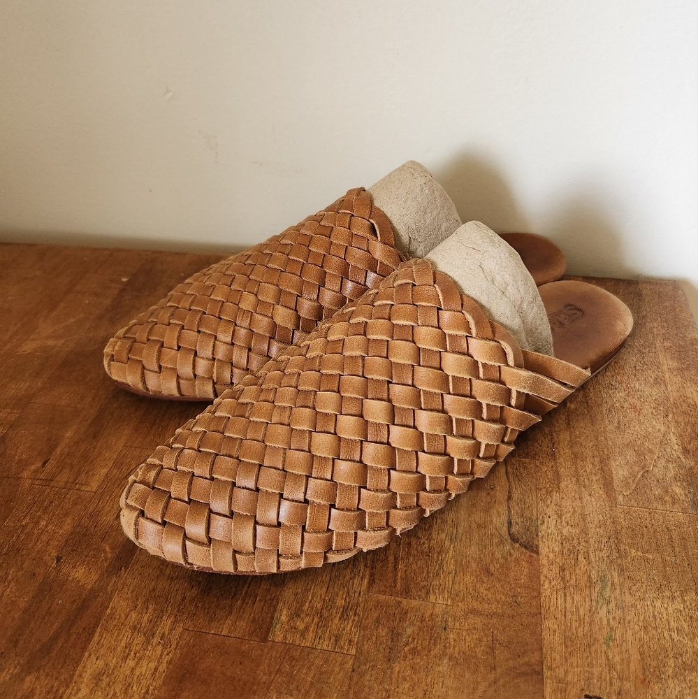 St. Agni Woven Leather Mules in Tan